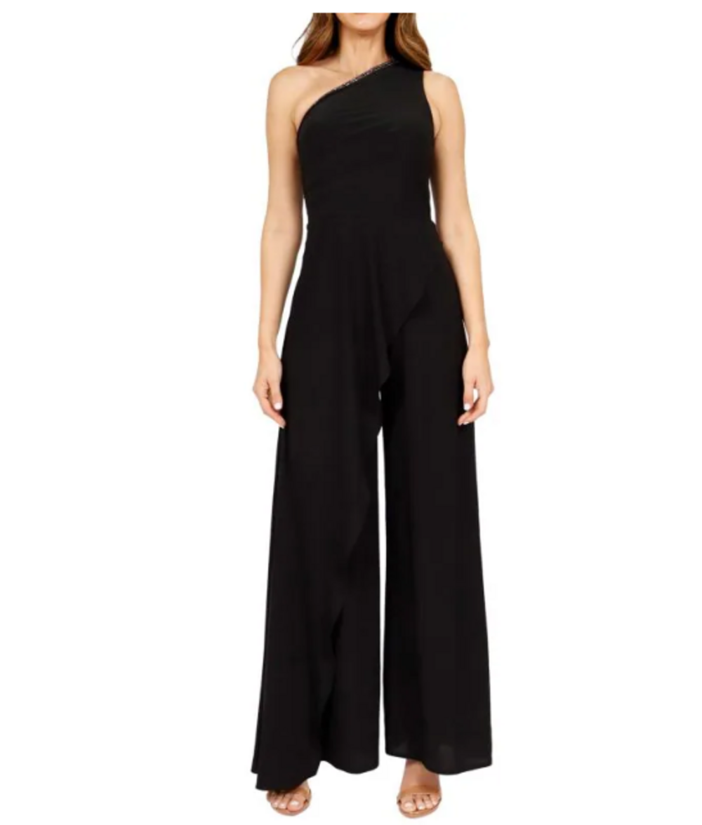 Rene Ruiz Jumpsuit Women 4X/18 Black One Shoulder Wide Leg Dressy Party Formal